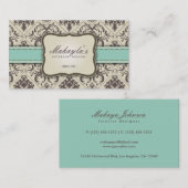エレガントなダマスク織モダンなブラウン、緑およびベージュ色 名刺 (正面/裏面)