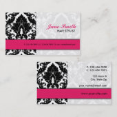 エレガントなダマスク織花パターンモダンでスタイリッシュなピンク 名刺 (正面/裏面)