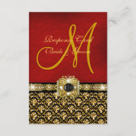 エレガントなダマスク黒赤金 出欠カード