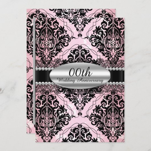 エレガントなダマスク ウェディング アニバーサリー インビテーション (正面/裏面)