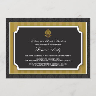 エレガントなダマスク ディナー パーティー 招待状（ゴールド） 招待状