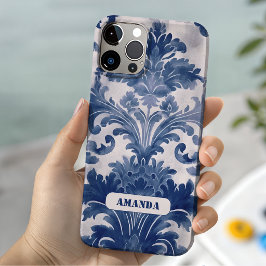 エレガントなダマスク ブルー トワル ドゥ ジュイ モノグラム Case-Mate iPhone 14ケース