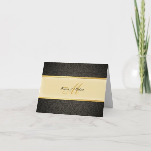 エレガントなダマスク モノグラム 結婚式 お礼カード サンキューカード (正面)