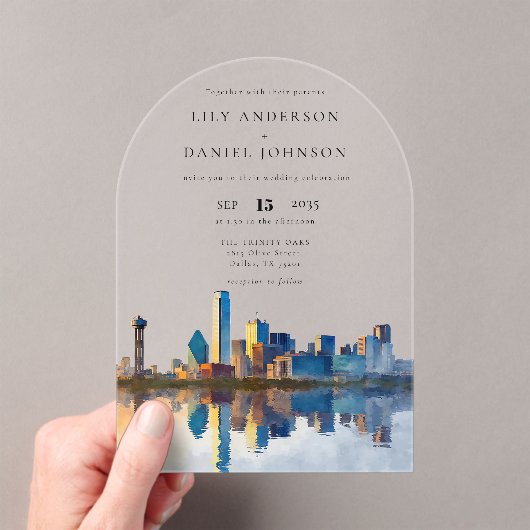 エレガントなダラス市街地の水彩画 ウェディングアーチ アクリル招待状 (インサイチュ (ポータブル))