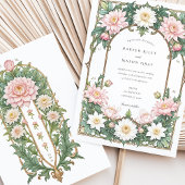 エレガントなダリアのアールヌーボー結婚式 ソフトピンク 招待状