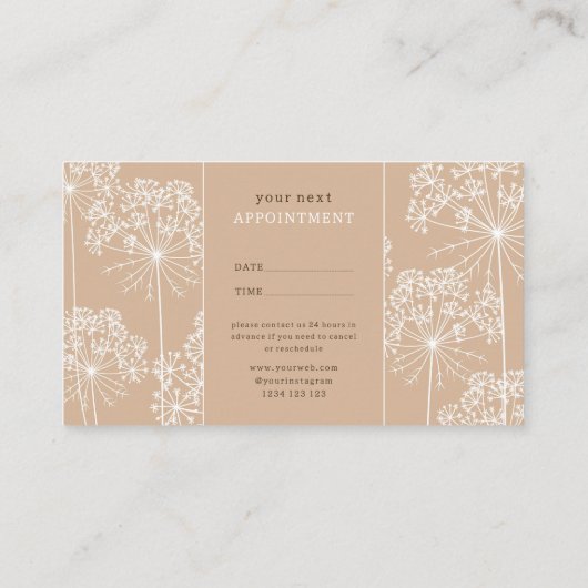 エレガントなダンデライオンの美容師予約カード 名刺 (裏面)