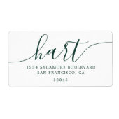 エレガントなダークグリーンのスクリプトファミリー住所 ラベル (正面)
