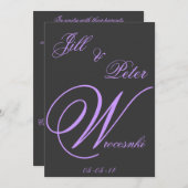 エレガントなダークグレーおよび紫色の結婚式招待状 招待状 (正面/裏面)