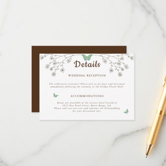 エレガントなダークゴールドバタフライディテール エンクロージャーカード (正面/裏面インサイチュ)