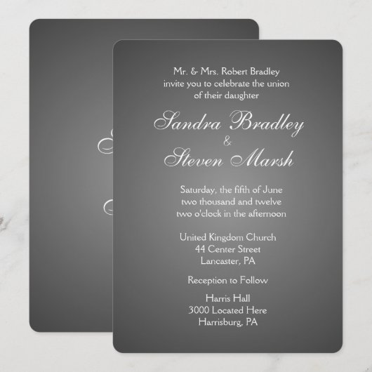 エレガントなダークシルバー結婚式招待状 招待状 (正面/裏面)