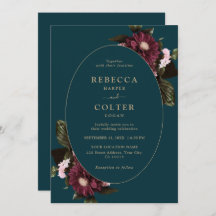 エレガントなダークターコイズバーガンディーフラワーの結婚式