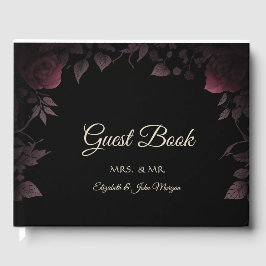 エレガントなダークバーガンディローズ ブラック ゲストブック