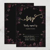 エレガントなダークバーガンディローズ ブラック RSVP   招待状 (正面/裏面)