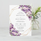 エレガントなダークパープルとピンクの花嫁衣装ウェディング 招待状 (スタンド正面)