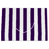 エレガントなダークパープルとホワイトのストライプ柄 ラージペーパーバッグ (正面)