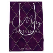 エレガントなダークパープルのアーガイル柄 メリークリスマス ミディアムペーパーバッグ (裏面)