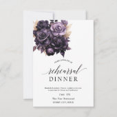 エレガントなダークパープルのバラのリハーサルディナー 招待状 (正面)