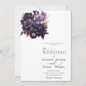 エレガントなダークパープルのバラの結婚式招待状 招待状 (正面)