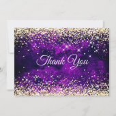 エレガントなダークパープルゴールドの偽のグリッター モノグラム サンキューカード (正面)