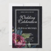 エレガントなダークピンクの水彩花の結婚式 招待状 (正面)