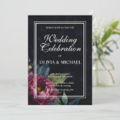 エレガントなダークピンクの水彩花の結婚式 招待状 (スタンド正面)