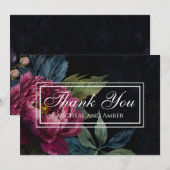 エレガントなダークピンクの花の水彩画の感謝カード 招待状 (正面/裏面)