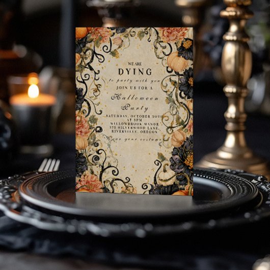 エレガントなダークフラワーのハロウィンパーティー 招待状