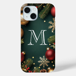 エレガントなダークブルーのクリスマスモノグラム Case-Mate iP iPhone 15ケース