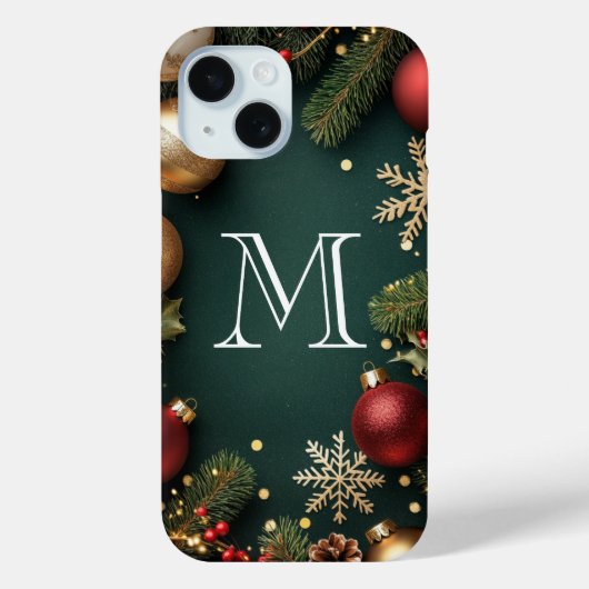 エレガントなダークブルーのクリスマスモノグラム Case-Mate iP iPhoneケース (裏面)