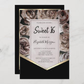 エレガントなダークローズのスイート16 招待状 (正面/裏面)