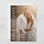 エレガントなダーク縦オーバーレイ写真ウェディング セーブザデート (正面)