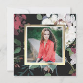 エレガントなダーク フラワーの卒業パーティー写真 招待状 (正面)