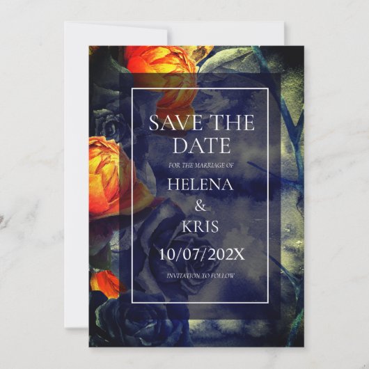 エレガントなダーク フローラル ウェディング セーブザデート (正面)