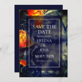 エレガントなダーク フローラル ウェディング セーブザデート (正面/裏面)