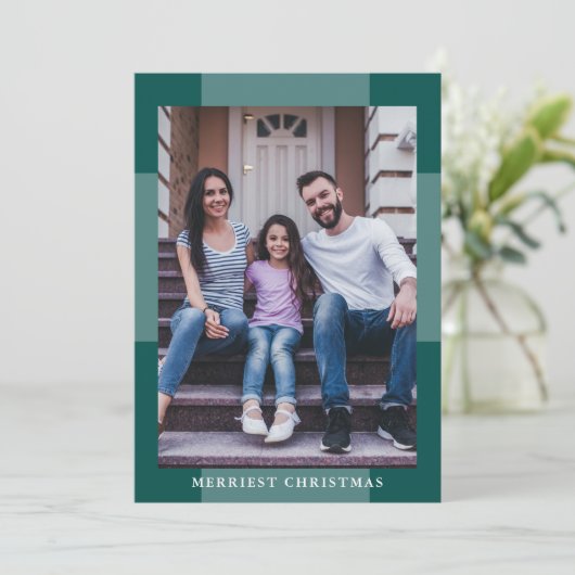 エレガントなチェック柄の最も素敵なクリスマスの写真 シーズンカード (スタンド正面)