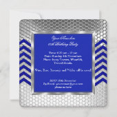 エレガントなチェブロンブルーシルバー誕生日パーティー男性2 招待状 (裏面)