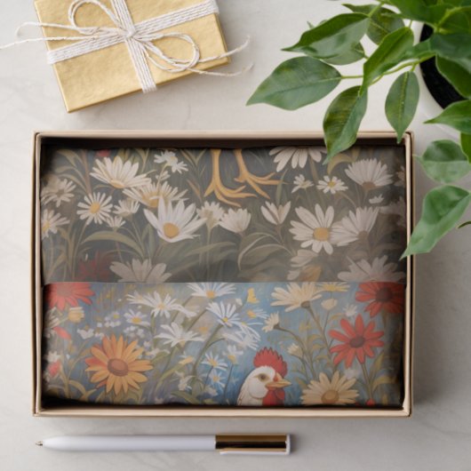 エレガントなチキンとデイジーの花 薄葉紙 (ギフト)