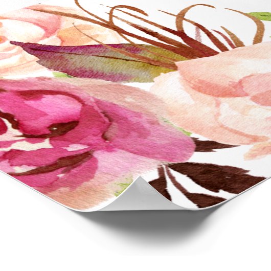 エレガントなチックなバーガンディピンクの花の結婚式の写真プロップ ポスター (角)