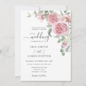 エレガントなチックなバーガンディピンクの花の結婚式の詳細QRコード付き 招待状 (正面)