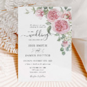 エレガントなチックなバーガンディピンクの花の結婚式の詳細QRコード付き 招待状