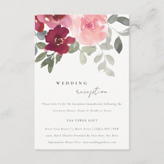 エレガントなチックなバーガンディローズのフラワーレセプション エンクロージャーカード (正面)