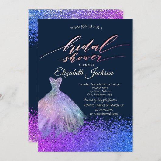 エレガントなチックダイヤモンドのドレス  ブライダルシャワー 招待状 (正面/裏面)