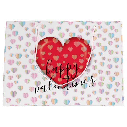 エレガントなチックバレンタインギフトバッグ ハート ラージペーパーバッグ (正面)