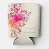 エレガントなチックピンクの水彩花のウェディングカスタム 缶クーラー (正面)