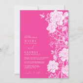 エレガントなチャイナ風デザインのショッキングピンクの花園ウェディング 招待状 (正面)