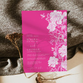 エレガントなチャイナ風デザインのショッキングピンクの花園ウェディング 招待状