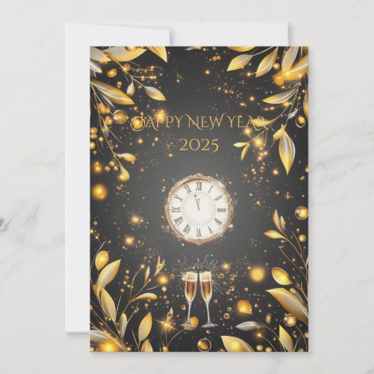 エレガントなチャコールグレーとゴールドのニューイヤーイブカウントダウン 招待状 (正面)