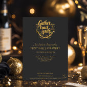 エレガントなチャコールグレーとゴールドのニューイヤーイブカウントダウン 招待状