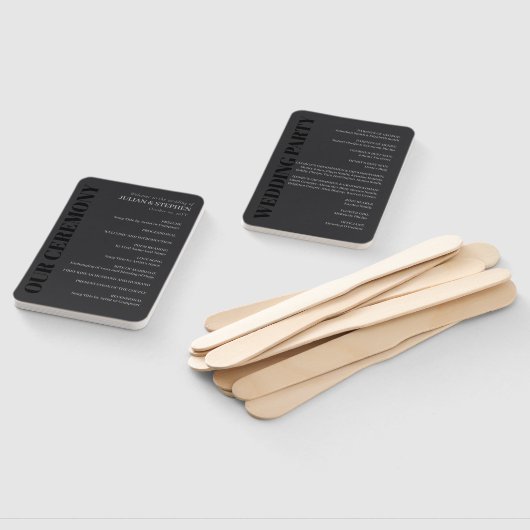 エレガントなチャコールタイポグラフィーの結婚式プログラム ハンドファン (組立なし)