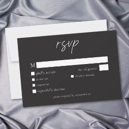 エレガントなチャコールブラックのミニマリスト結婚式 出欠カード
